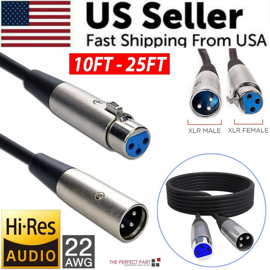 XLR Microphone MIC 3-Pin Male to Female Cable Cord Connector Extension Shielded