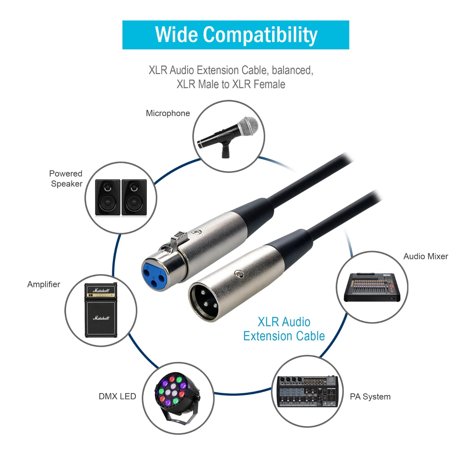 XLR Microphone MIC 3-Pin Male to Female Cable Cord Connector Extension Shielded